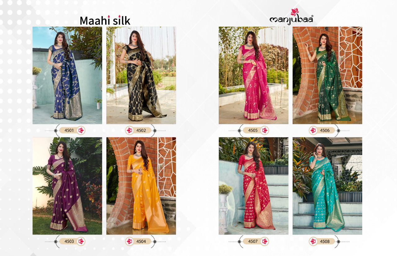 Manjubaa Maahi Latest fancy Heavy Silk Festive Wear Soft silk weaving Sarees Collection